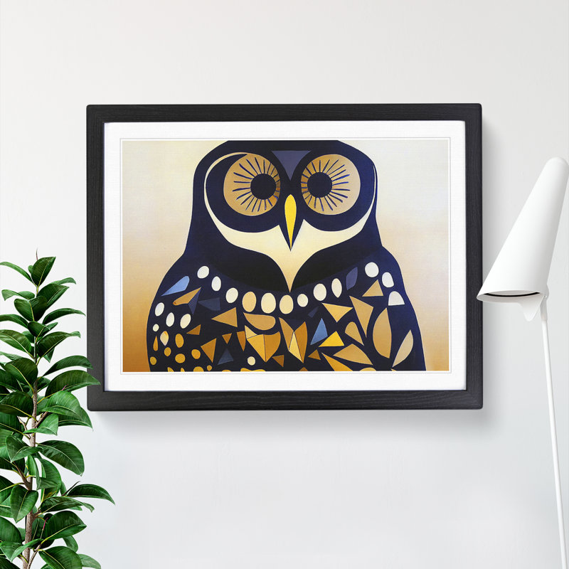 XH1022-6539X Owl Art Vintage Vol.1 - Single Picture Frame Print, 46cm H x 64cm W x 2cm D, Black