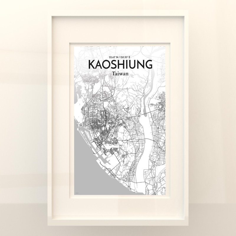 Kaoshiung City Map in Tones 1 Piece Wall Art, 36cm H x 24cm W x 0.05cm D