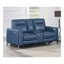 Causeuse à console haute - cuir fleur, double puissance, bleu océan - repose-pieds escamotable, pieds chromés évasés, aspect meuble Motion