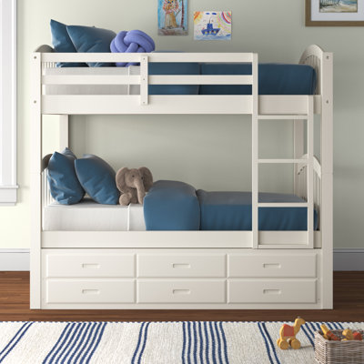 Lit superposé standard en bois massif simple au-dessus de simple à 3 tiroirs avec lit gigogne Baczanski