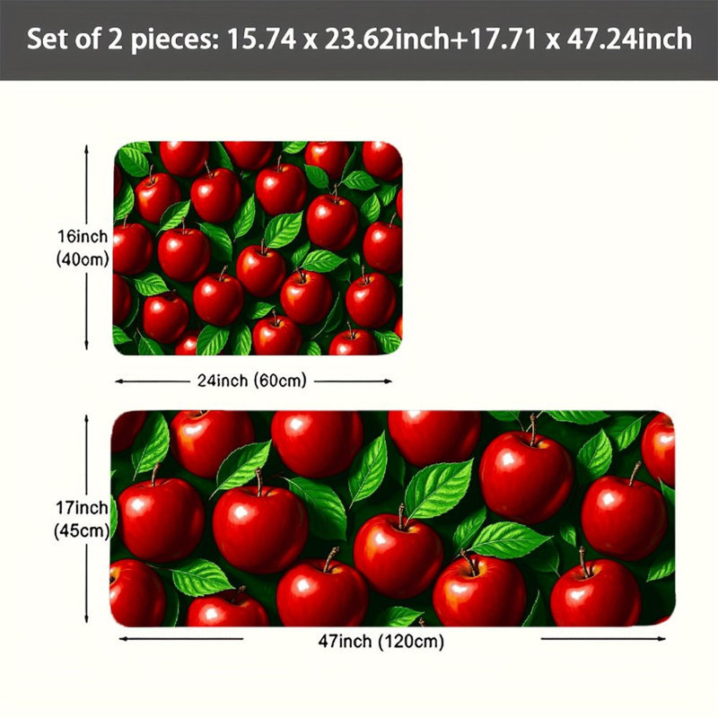 Ensemble de 2 tapis de sol en flanelle à motif pomme rouge lustré