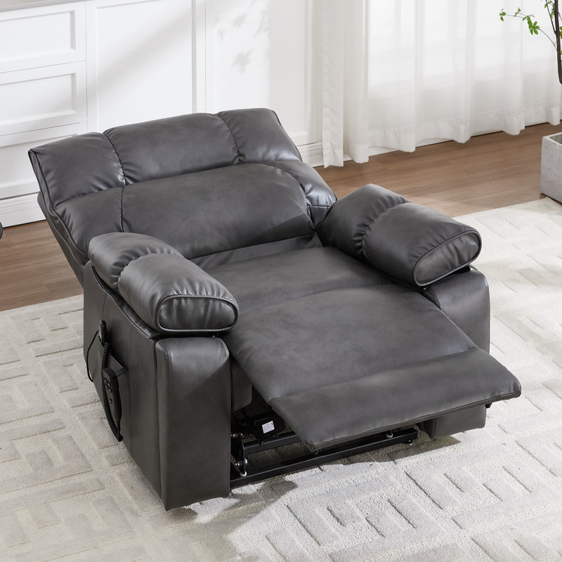 Aura 40.56" W Oversize Dual Motor Power Lift Recliner Chair With Heated And Massage Hidden Cup Holder, Gray
