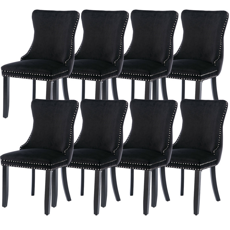 Ensemble de 8 chaises de salle à manger rembourrées en velours, 8, Noir