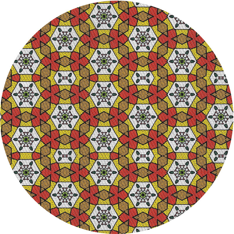 Tapis orange/vert tissé à la machine, Rond 3 pi