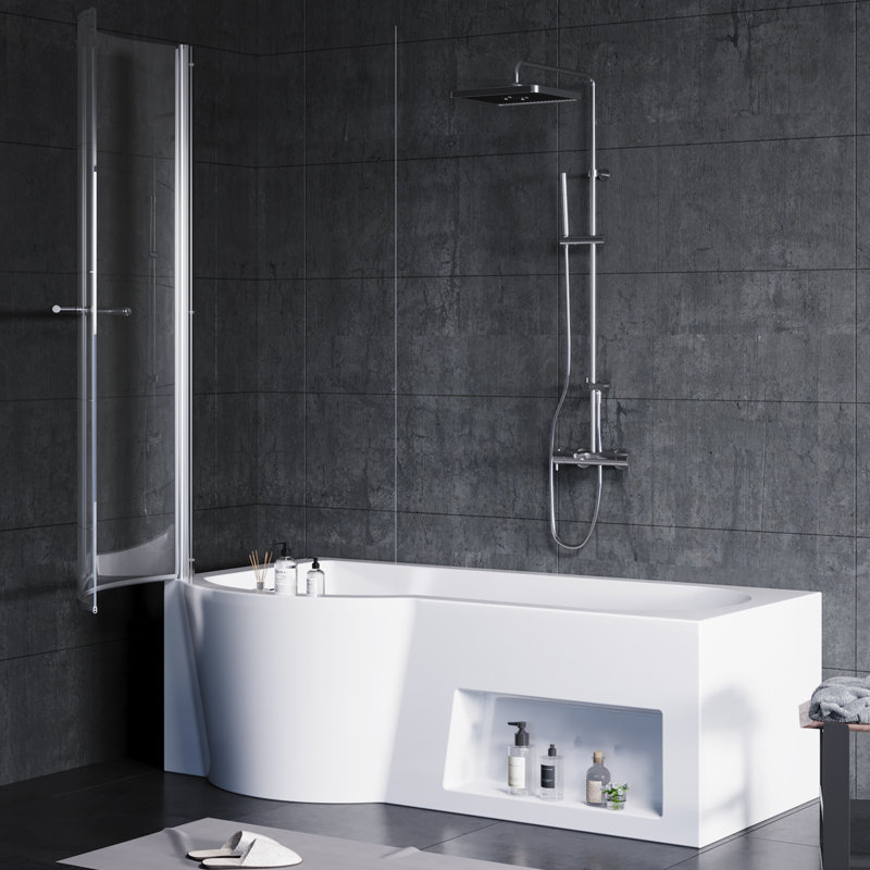 67" L x 27.56" W Ergonomic Design Freestanding Soaking Acrylic Bathtub (Glass Waterproof Baffle), Left