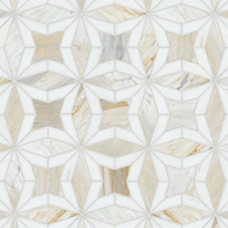 Selene Oro Geometric 10 in. x 10 in. Polished Marble Mosaic Floor and Wall Tile