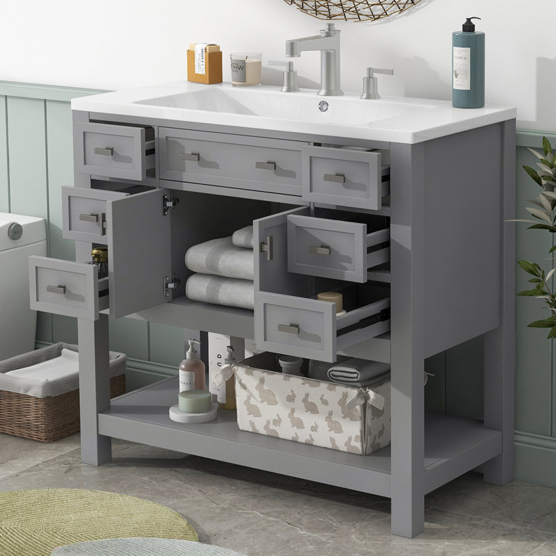 Ensemble de meuble-lavabo simple 36 po Leeila, gris