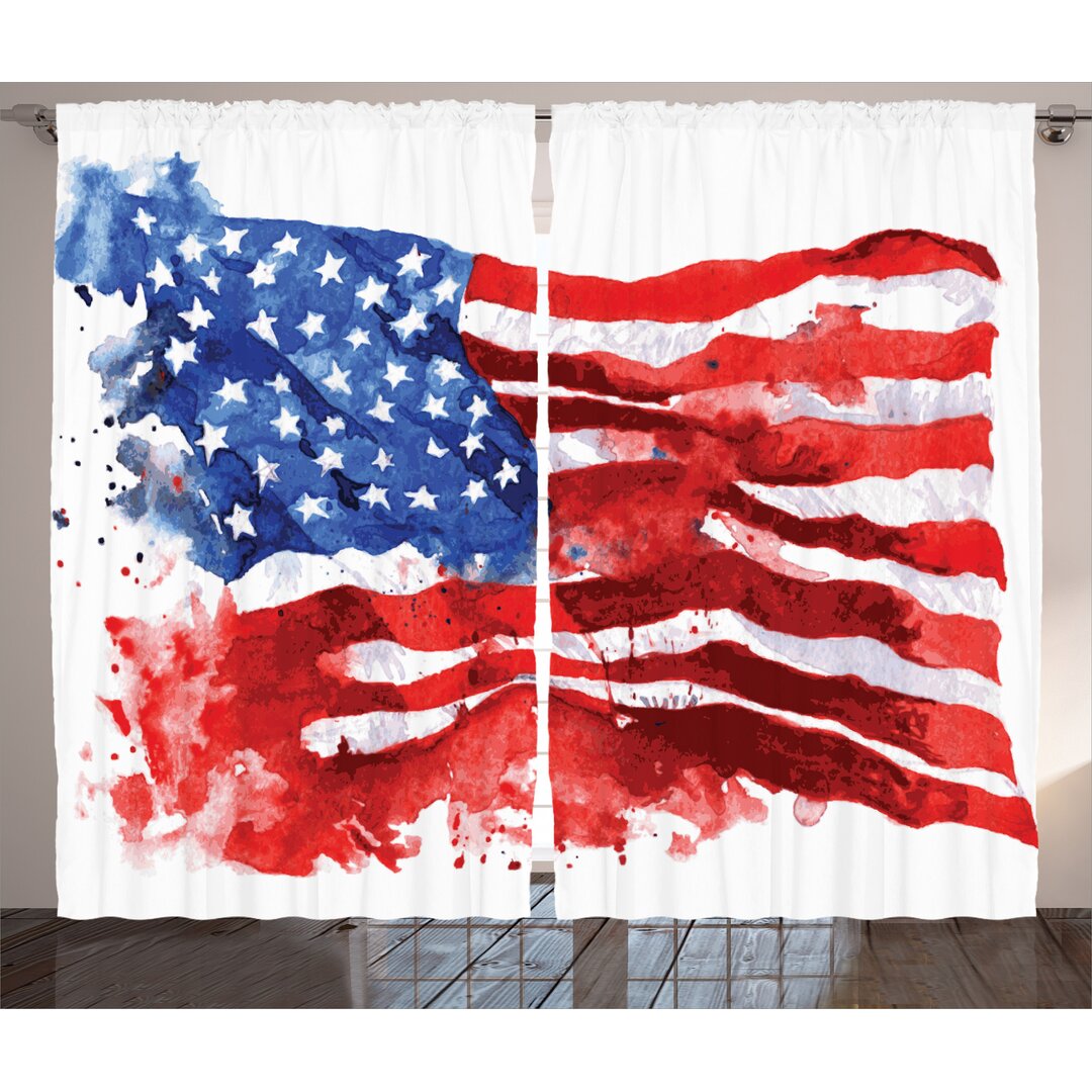 Rustikaler Vorhang, Aquarell USA Flagge, amerikanisch, Rot Blau Weiß