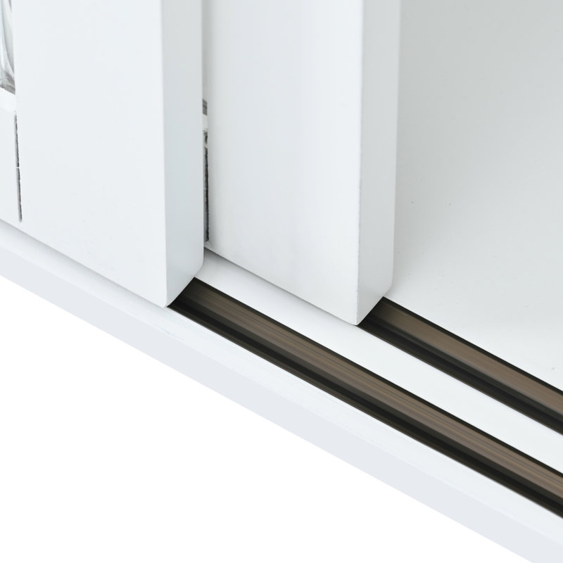 Îlot de cuisine blanc avec abattant, DEL, 2 portes coulissantes en verre, 1 porte d'armoire rabattable, tablette réglable, tiroirs