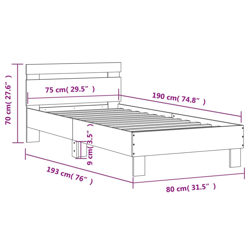 Hombach Bed Frame, Single (80 x 193cm), Black