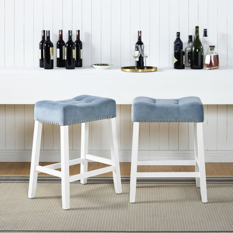 2 tabourets de hauteur comptoir en velours, siège en selle, bleu, luxe délavé bleu avec siège, leurre