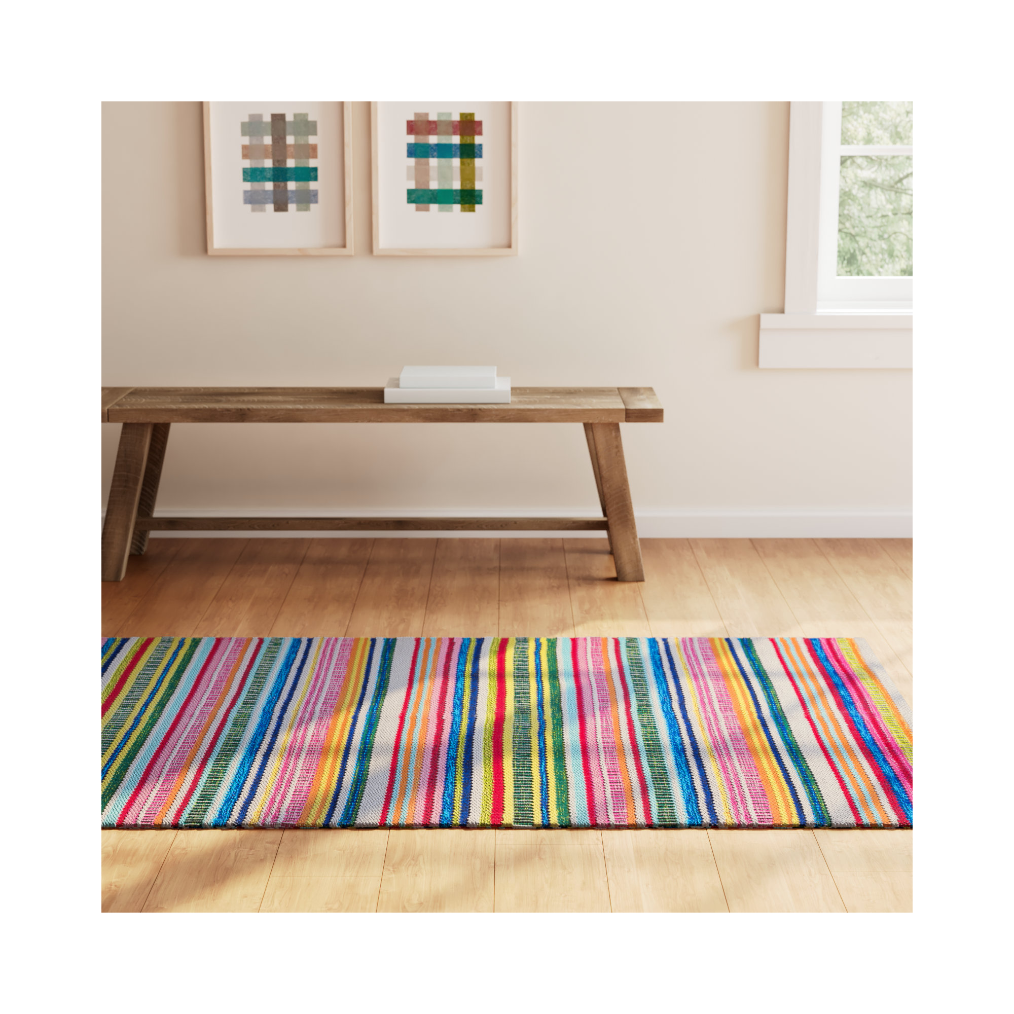 Bright Stripe Handwoven Indoor/Outdoor Rug, Rectangle 4' x 6'