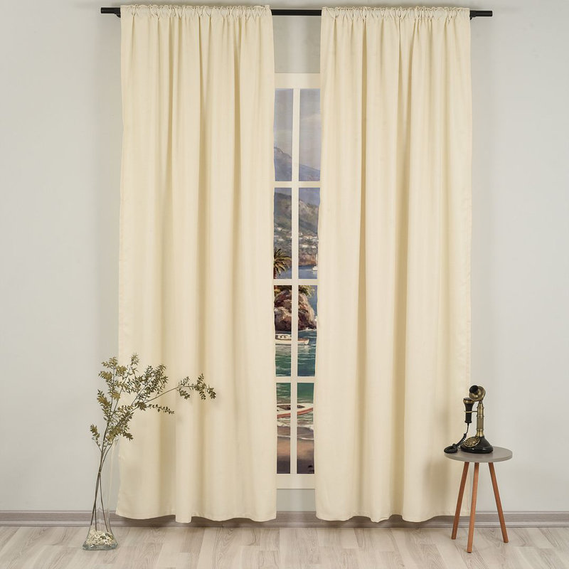 Extra Long & Extra Wide Faux Linen Decorative Curtain Single Panel, Cream, 140cm Width x 145cm Drop
