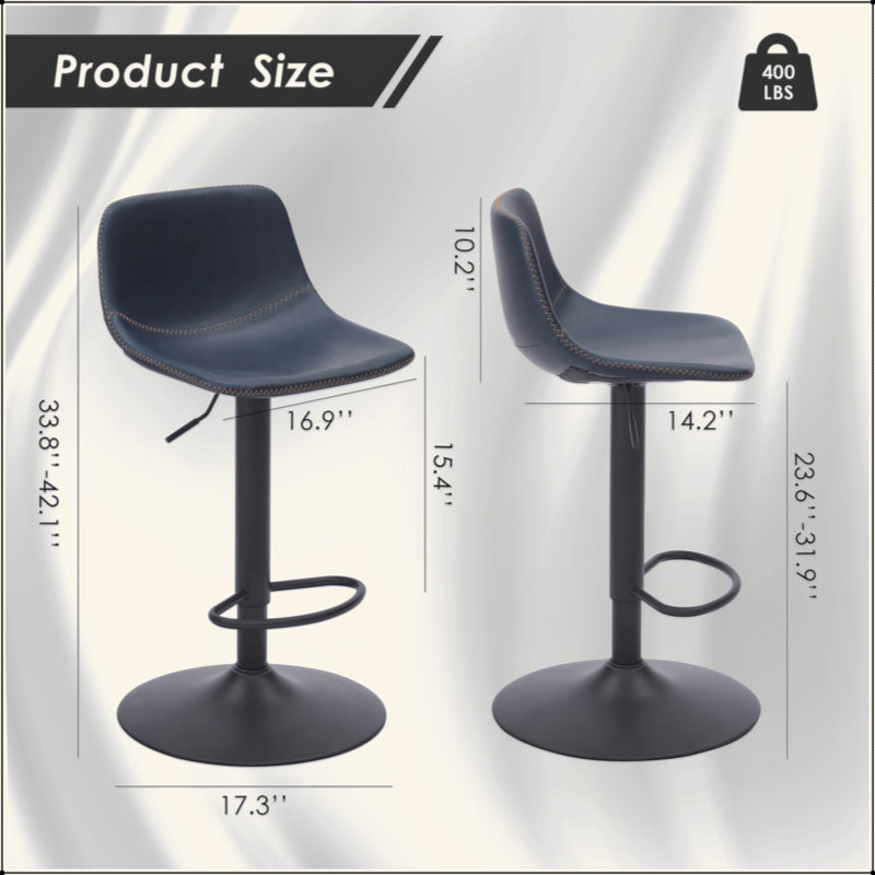 Ensemble de 2 tabourets de bar réglables, tabourets de bar pivotants de style Mid-Century, tabourets de bar industriels avec dossier et chaises de bar à hauteur de comptoir