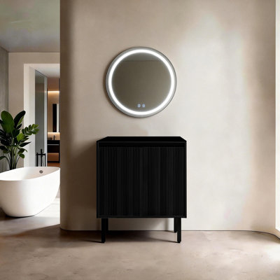 24'' &30'' &36 '' Shaker Style Bathroom Vanity Base Only, Freestanding Or Wall-Mounted With Double Doors & Adjustable Shelf - Soft-Close & Vertical Line Design (Sink Not Included)