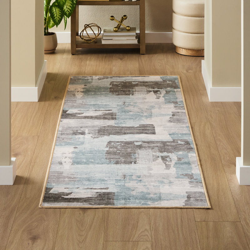 EVERWASH Haven Abstract Colorblock Machine Washable Rug with AirFlo Technology, Blue Multi, 2'6"x7', 2 x 7