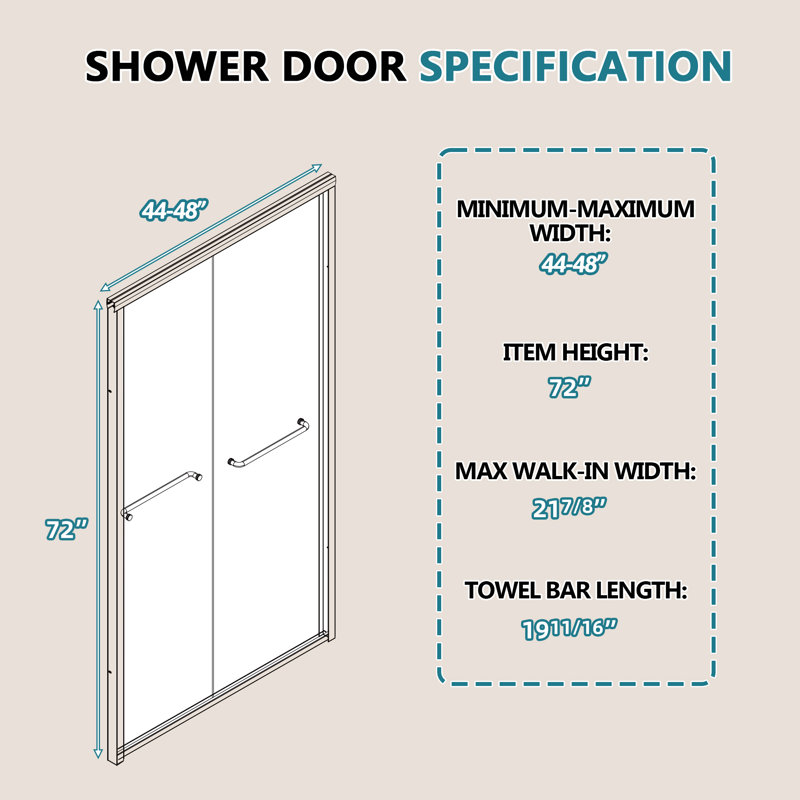 44"-48" W X 72" H Semi-Frameless Double Sliding Reversible Shower Glass Door With Clear Tempered Glass, Matte Black