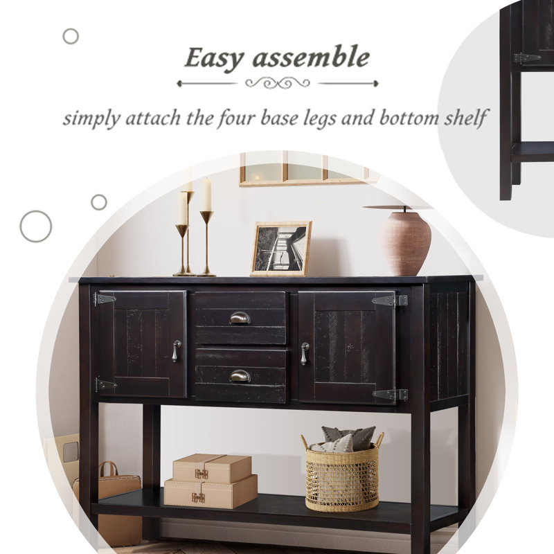 46'' Solid Wood Sideboard Console Table With 2 Drawers, Espresso
