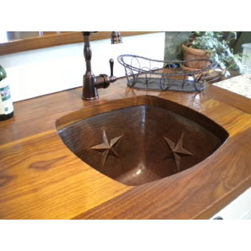 15" Square Copper Kitchen Bar Prep Sink with STARS