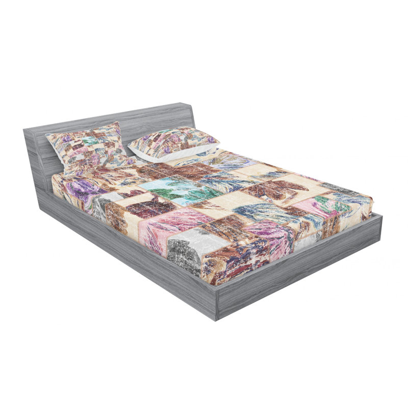 Microfiber Patchwork Sheet Set, Queen Sheet Set with Fitted Sheet