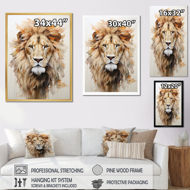 Portrait d'un lion puissant, Toile tendue, H 32 po x l 24 po x P 1 po