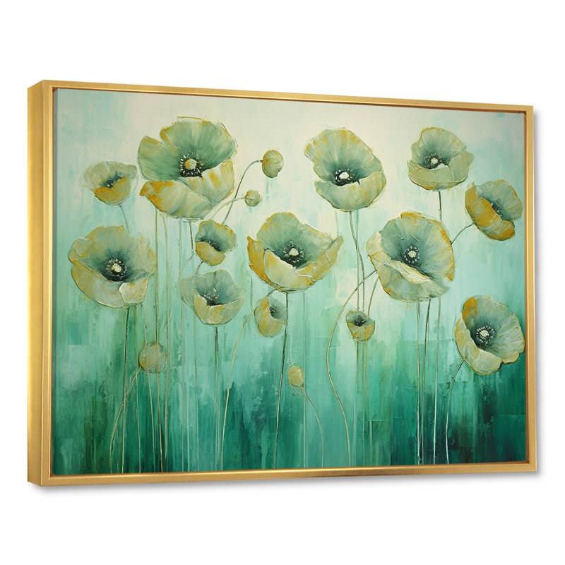 «Jade Joy Whispers Of Poppies I», reproduction sur toile, Cadre flottant doré, H 12 po x l 20 po x P 1 po
