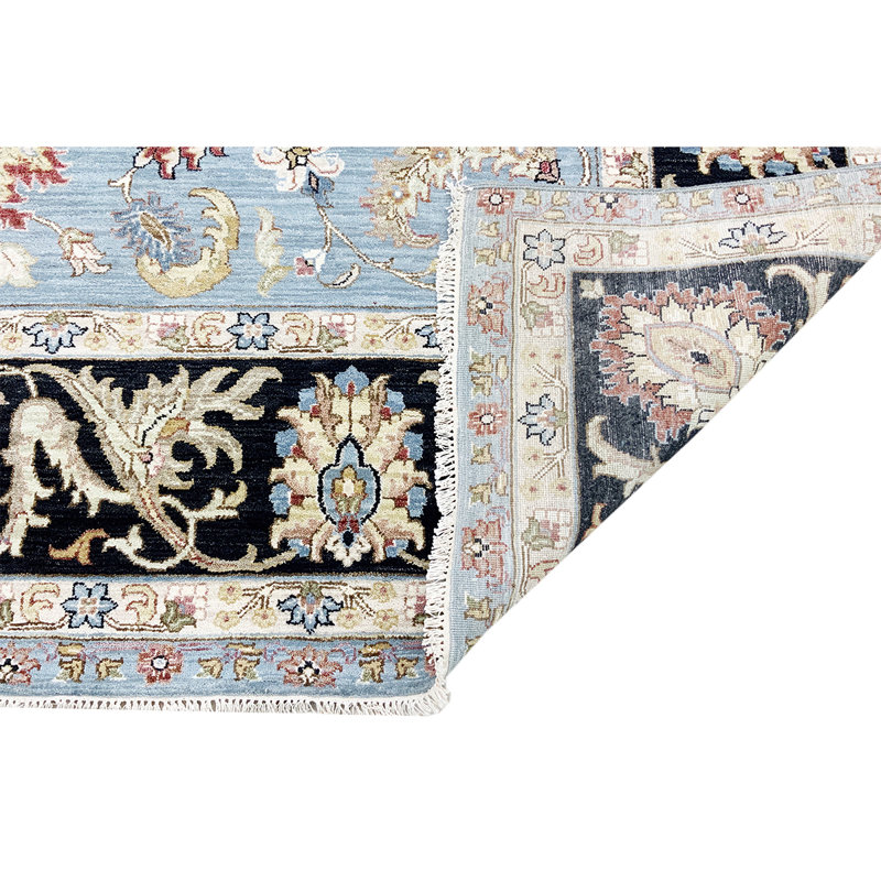 Wool Oriental Area Rug in Light Blue/Black/Red, Rectangle 9' x 12'