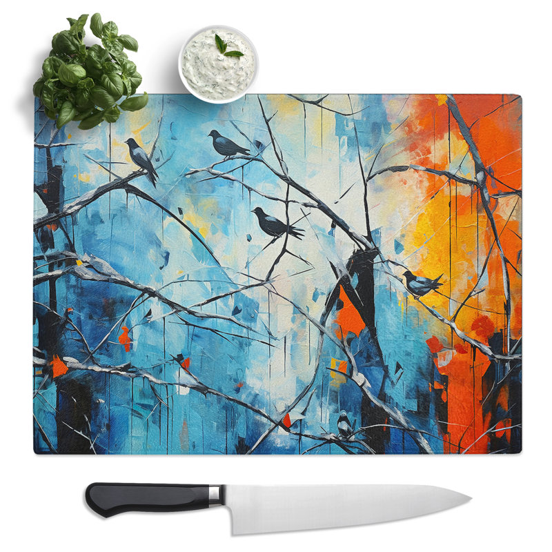 Magpie Abstract  Glass Chopping Board
