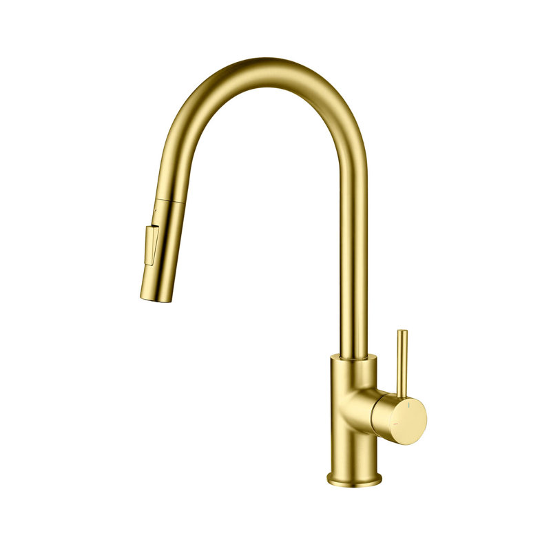 Pull Down Single Handle Kitchen Faucet, Brushed Gold