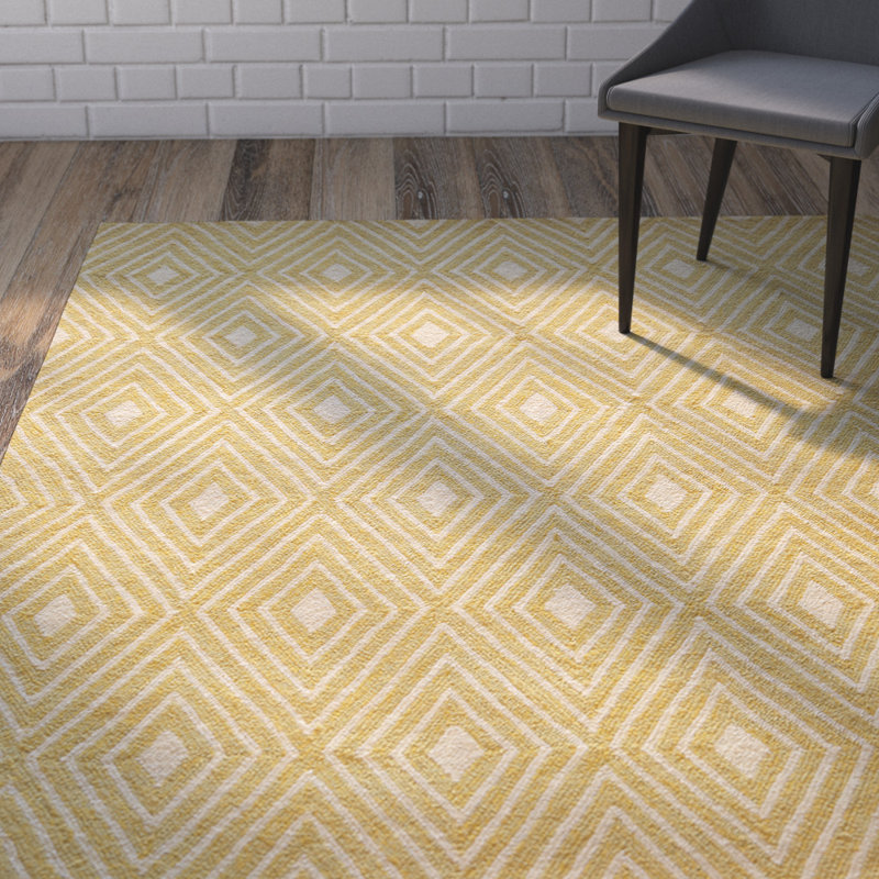 Tapis intérieur / extérieur jaune crocheté à la main Aneko, Rectangle 8 pi x 10 pi