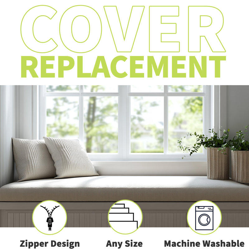 Custom Size 2" H Cushion Cover, Slipcover Replaceable Bench/Chair Window Seat Cushion Cover Only, Dark Blue, 72" W x 16" D