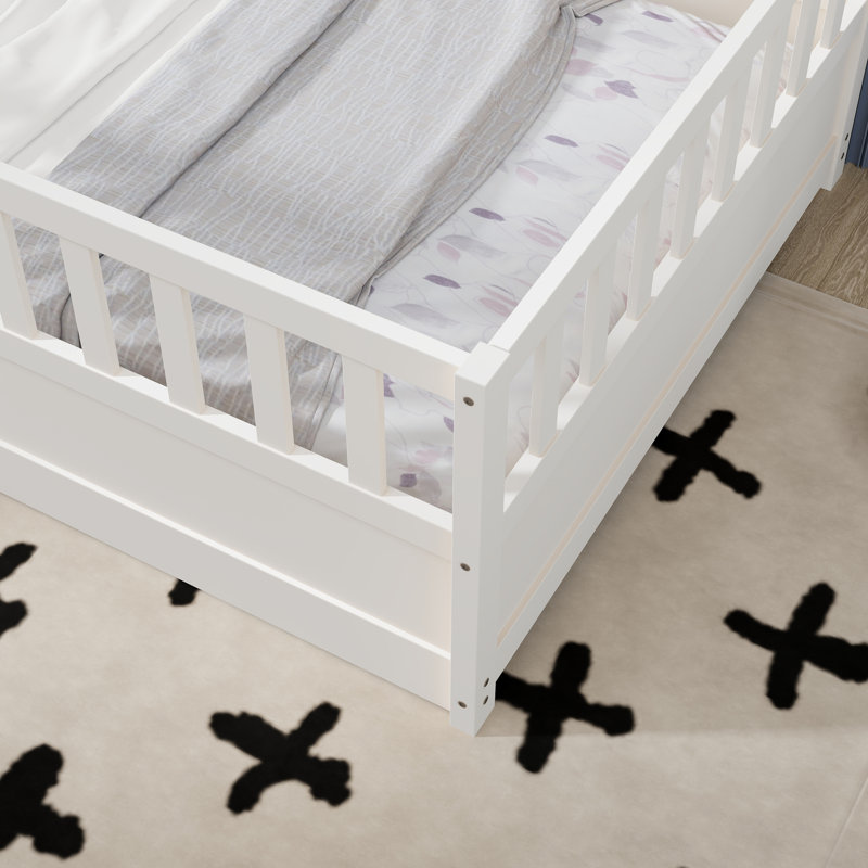 Lit de plancher avec lattes de soutien, Simple, Blanc