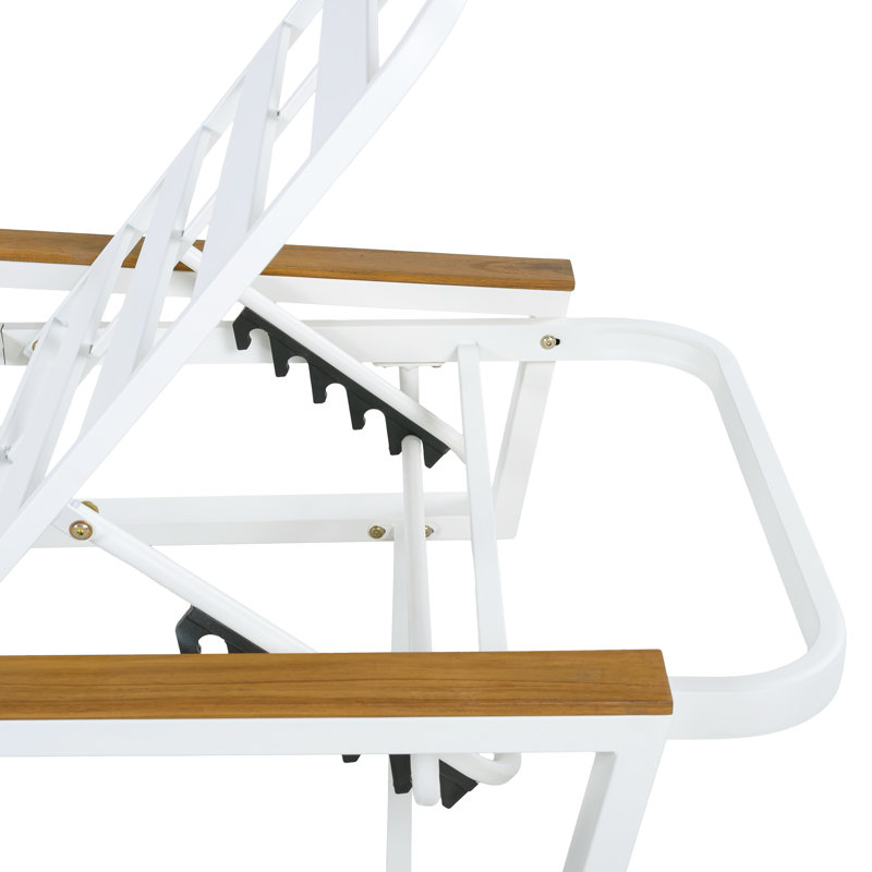 Chaise longue ajustable 5 positions avec accoudoirs en bois d'acacia Orlenae Modern Coastal, White/Teak