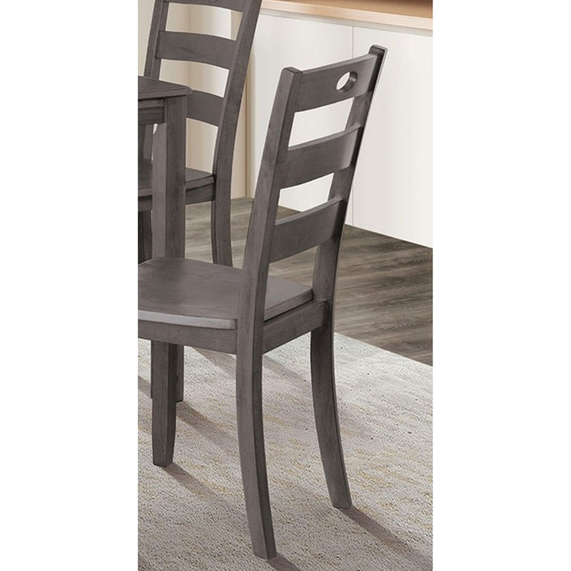 Table carrée 5 avec style transitionnel gris, chaises à dossier en lattes, bois d'hévéa massif, sièges 4, assemblage simple pour une utilisation dans la pièce, installation