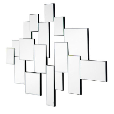 30" Clear Abstract Glass Contemporary Panels Unframed Accent Mirror