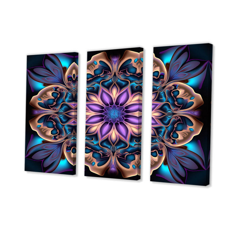 Ensemble de salon mural mandala céleste en mauve et bleu mystérieux III - Boho Mandala, H 40 po x l 60 po x P 1 po