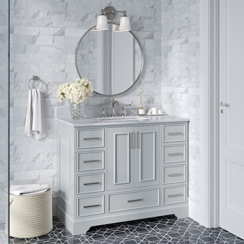 Meuble-lavabo sur pied simple 43 po avec plateau en marbre de Carrare Abita, Gris