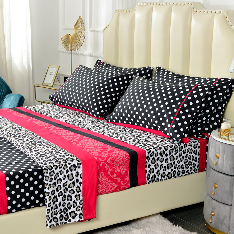 Full Pink and Black Patchwork Microfiber Bedding Set