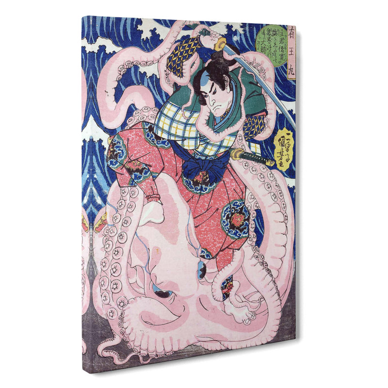 Man Struggling With A Giant Octopus by Utagawa Kuniyoshi - Wrapped Canvas Painting, 60cm H x 40cm W x 3cm D