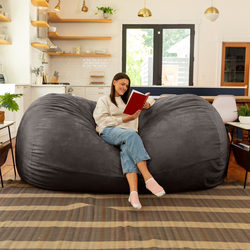 7 Foot Giant Bean Bag Sofa, Charcoal Microsuede