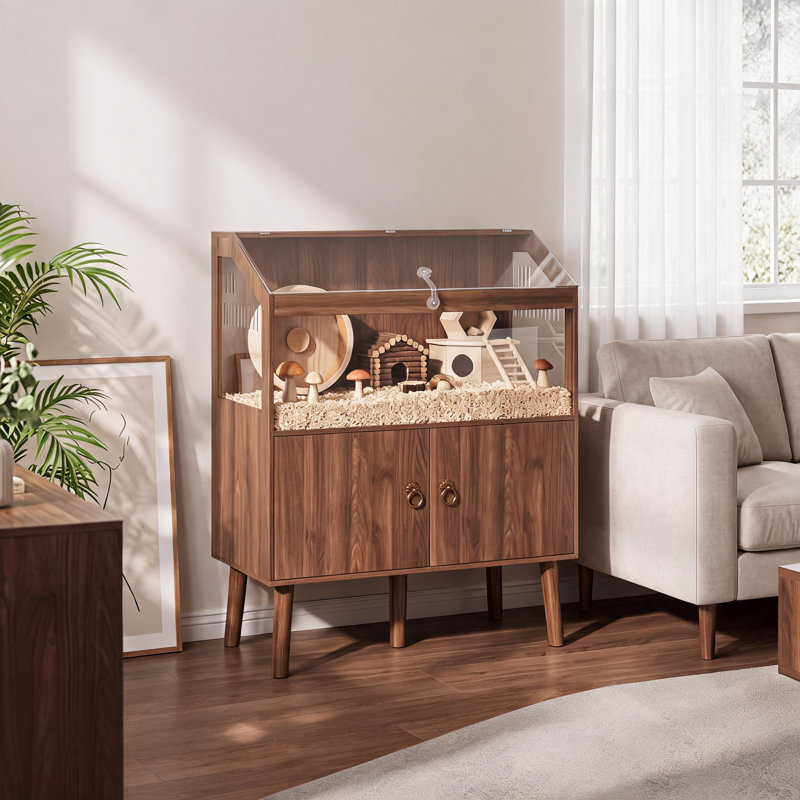 Grande cage pour petits animaux, armoire de rangement en bois, Noyer