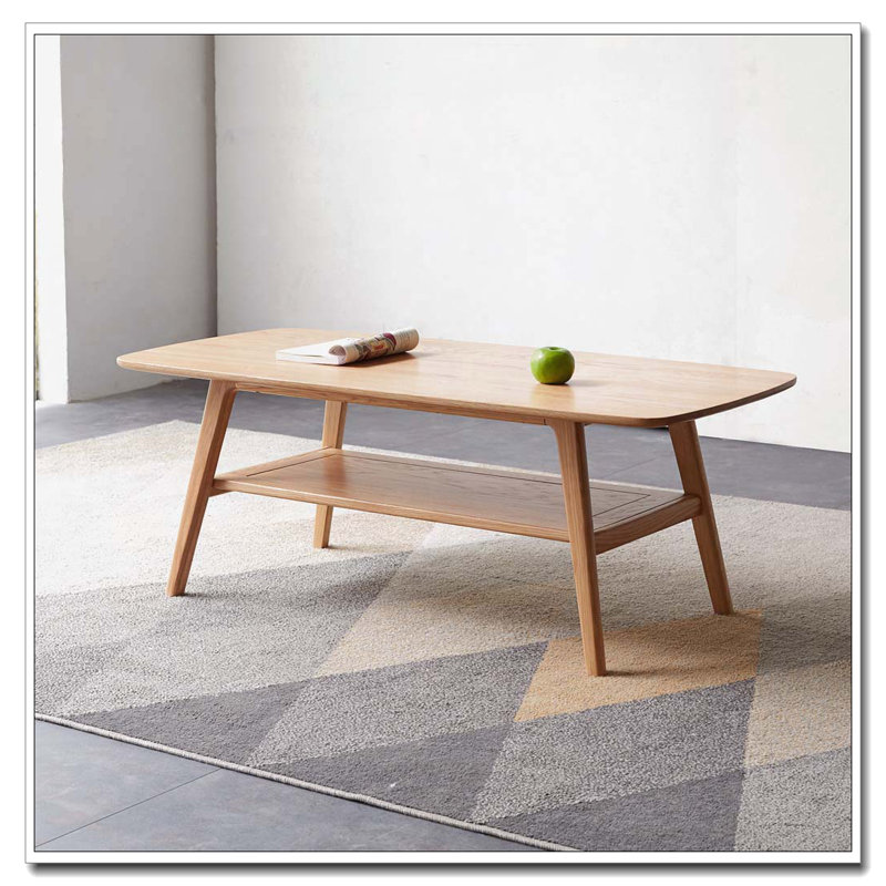 Rectangular Coffee Table with Solid Wood Top, 17.32" H x 39.37" L x 19.69" W, Oak