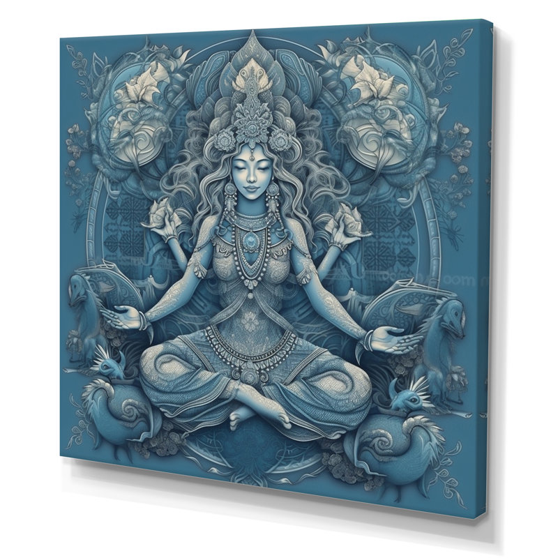 Divine déesse Yogini en bleu divin I - impressions d'art mural de yoga, H 36 po x l 36 po x P 1,5 po, Toile tendue