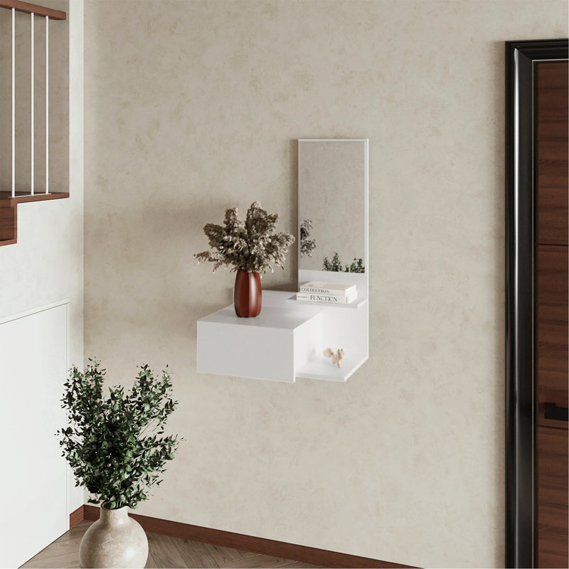 White Floating Vanity With Included Mirror