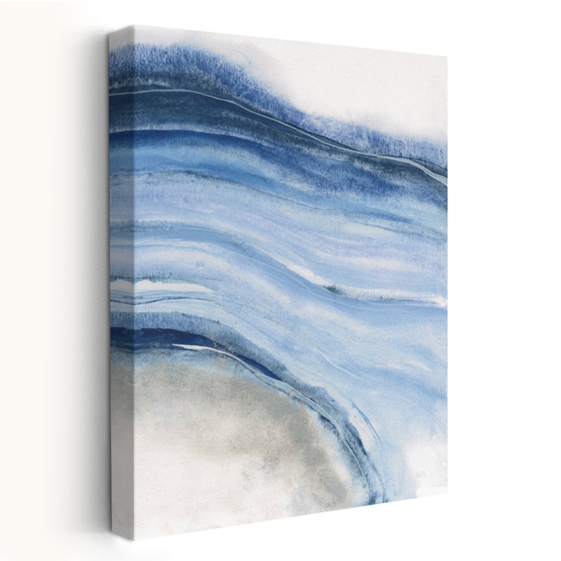 Aquarelle géode IV - art abstrait gris à géométrie bleue, H 24 po x l 16 po