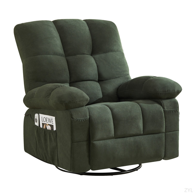 Massage Swivel Recliner Chair With Vibration Massage And Lumbar Heating For Adults,350LBS Oversized Rocker Recliner Single Sofa With Side Pocket And USB Charge Port For Living Room