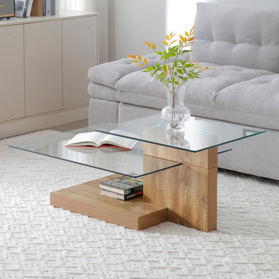 Table basse à deux niveaux avec plateau en verre 43,7 "x l 27,6" pour salon