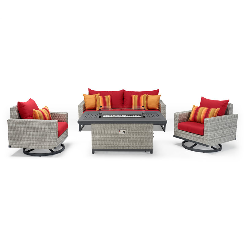 Sameko Amali 4 Piece Rattan Sofa Seating Group With Sunbrella Cushion Covers, Gray, Canvas Regatta Sunbrella® Canvas