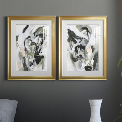 Electron Net I - Matted and Framed Under Acrylic Glass, Set of 2, Large Living Room Wall Art