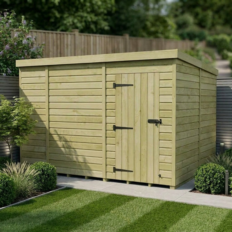 Total Sheds 10ft x 8ft Pent Garden Shed - Single Door - No Windows - Pressure Treated Timber - UK Manufactured
